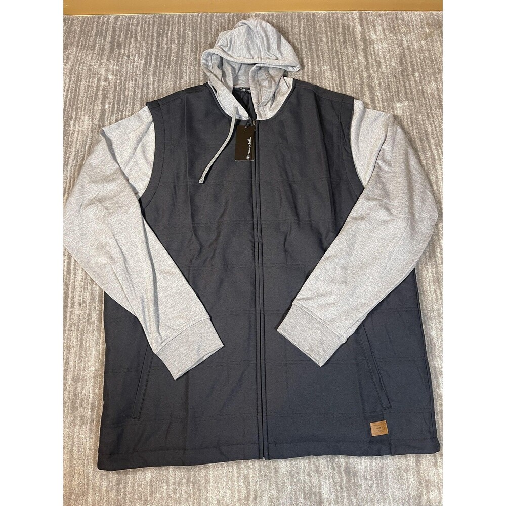 TravisMathew Jacket Mens 2XL Black Gray Quilted Hooded Zip Lightweight Golf
